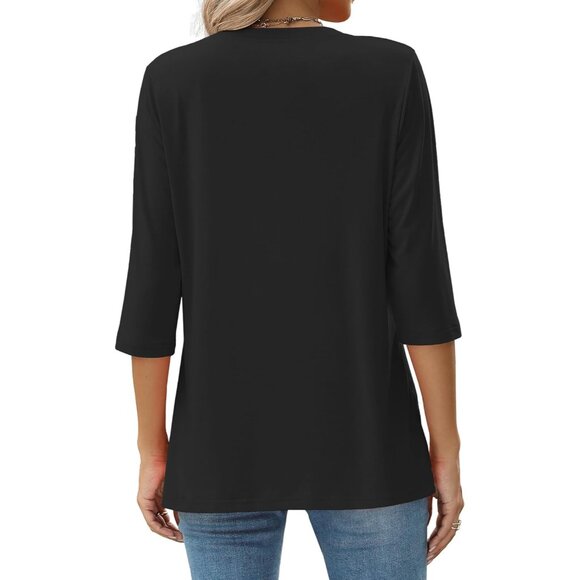 Women's Casual 3/4 Sleeve Round Neck Blouse Polyester Rayon Spandex Large - Picture 3 of 3